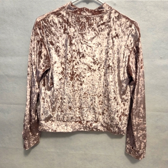 Velvet Velour Cropped Lightweight Zipper Front Jacket in‎ Soft Pink Size Medium - Picture 7 of 7